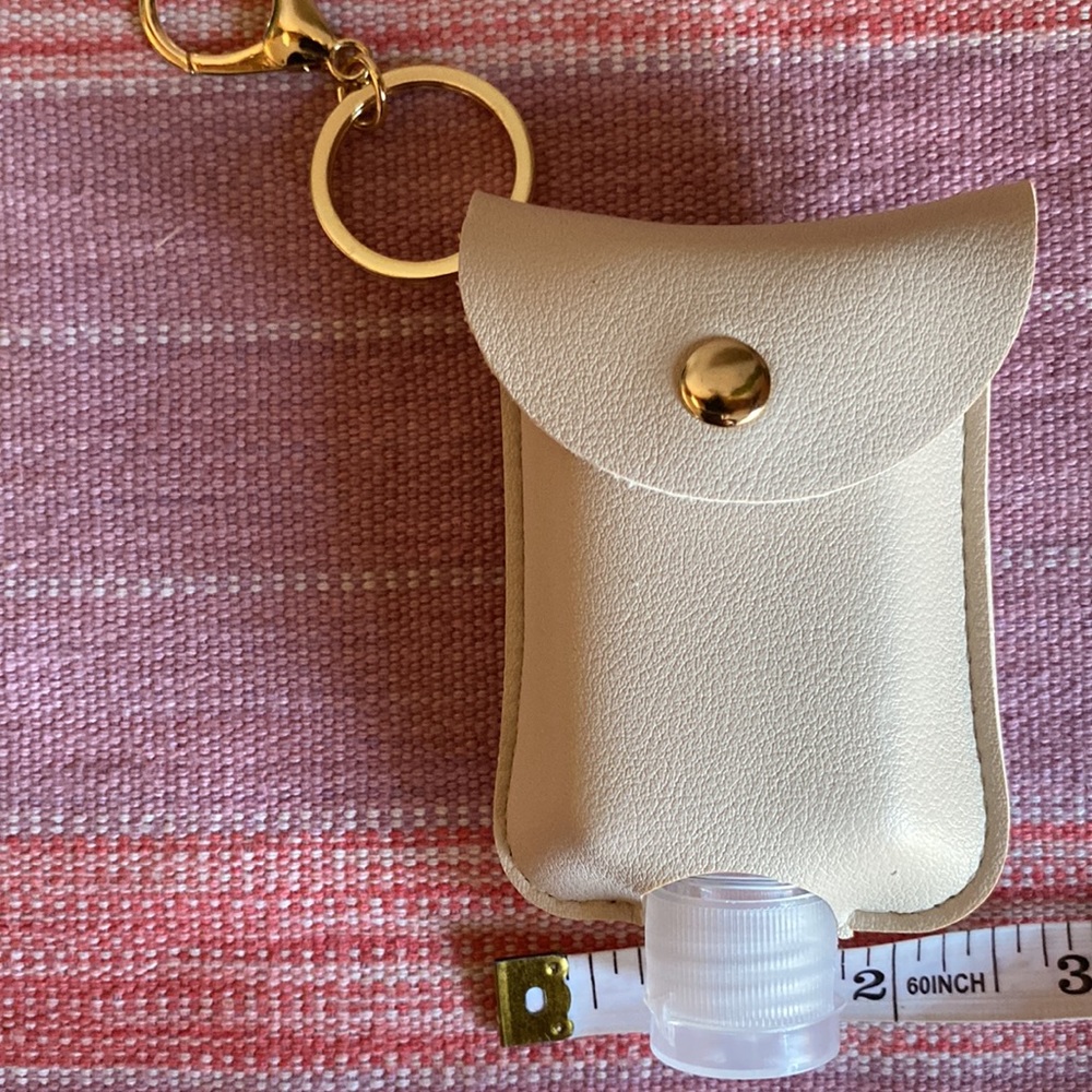 Reusable Hand Sanitizer Holder - key chain Faux Leather Ivory - Picture 6 of 7